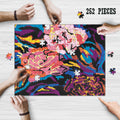 Hands assembling 252-piece Watercolor Roses wooden puzzle