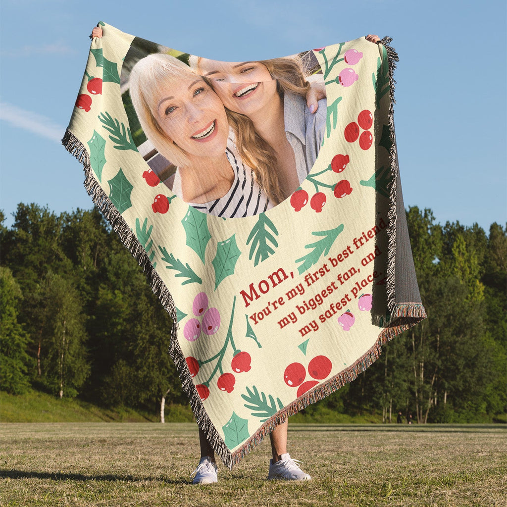 Personalized woven Christmas blanket for Mom in 60 by 80 inch size