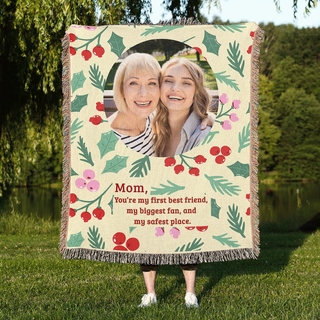Custom woven photo Christmas gift for Mom in 50 by 60 inch size