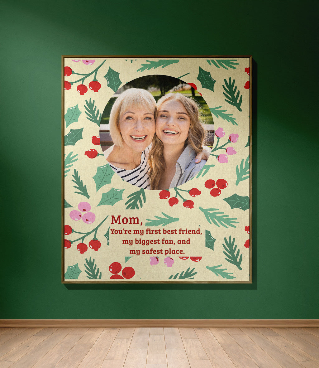Christmas blanket for Mom with best friend and biggest fan message as wall tapestry