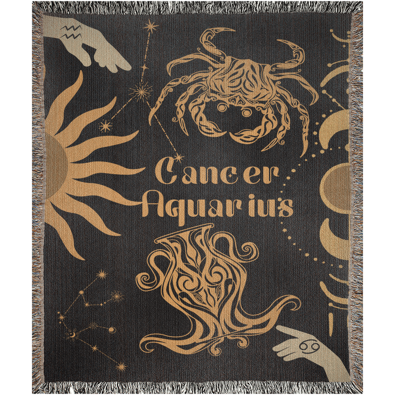 Zodiac Compatibility Match Woven Tapestry Throw Blanket | Astrology-inspired Home Decor | Cancer & Aquarius Horoscope