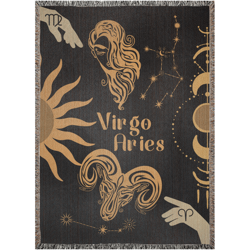 Zodiac Compatibility Match Woven Throw Tapestry Blanket | Astrology-inspired Home Decor | Aries & Virgo Horoscope