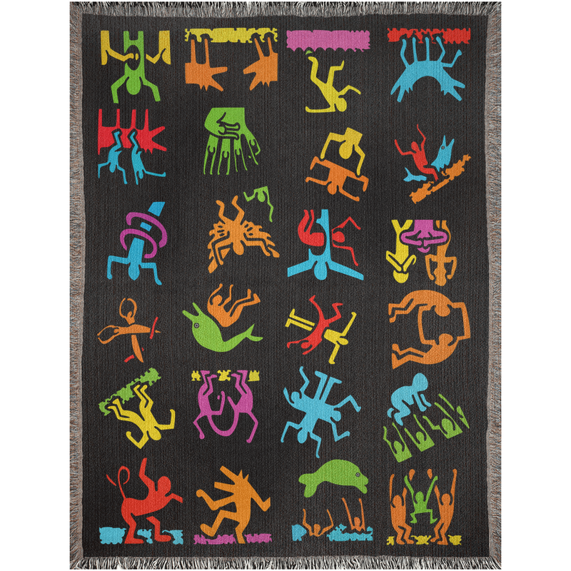 Luxurious Cotton Woven Tapestry Throw Blanket | Keith Haring Abstract Art Pattern