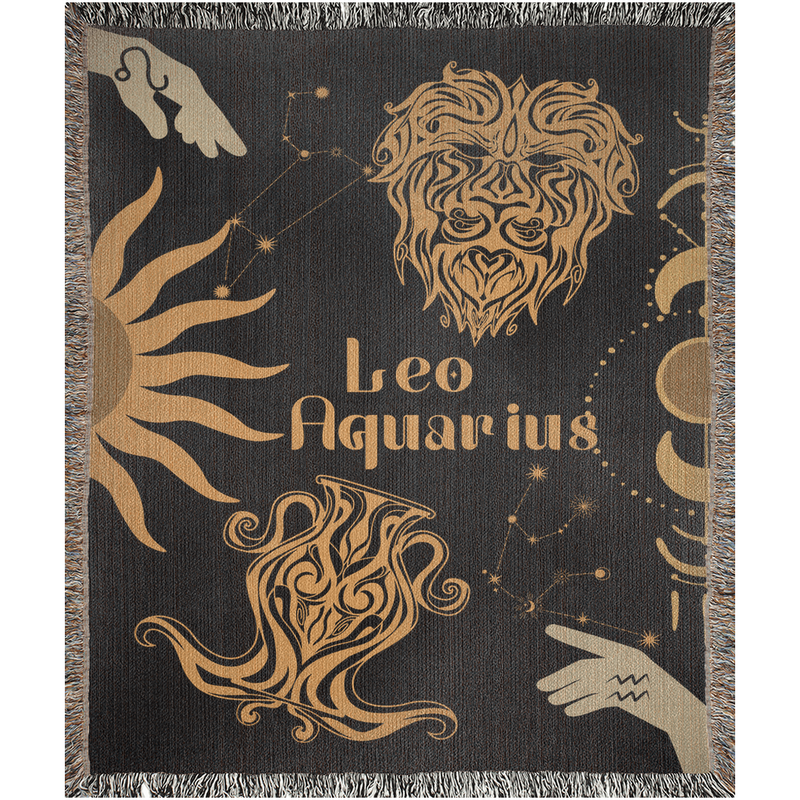 Zodiac Compatibility Match Woven Tapestry Throw Blanket | Astrology-inspired Home Decor | Leo & Aquarius Horoscope