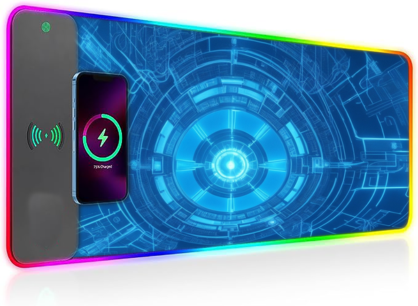 Wireless Charging Mouse Pad with RGB lighting | Waterproof | Oversized | Vibrant Prints | Iron Arc Reactor