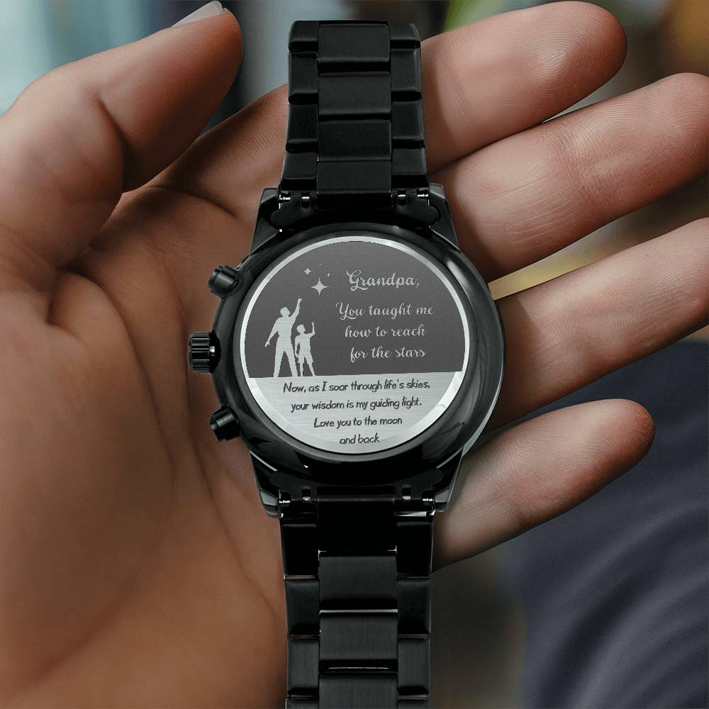 Engraved Chronograph watch | Unique Meaningful gift for Grandfather on National Grandparents Day | Sentimental Keepsake | Reach for the Stars