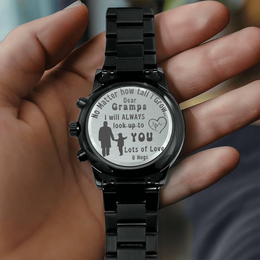 Engraved Black Chronograph Watch - Personalized Sentimental Gift for Grandpa | Durable, Stylish, and Thoughtful - Always Look Up to You
