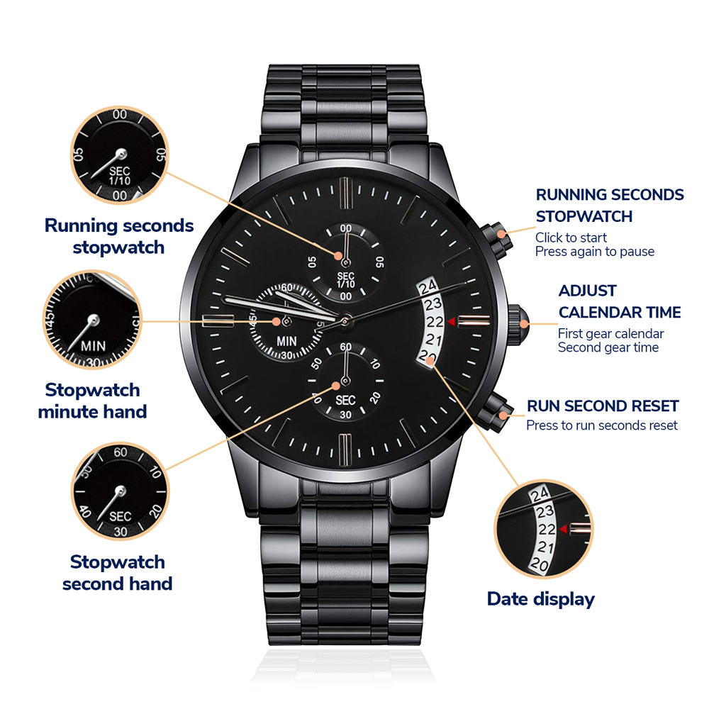 Engraved Black Chronograph Watch - Thoughtful Gift for Grandpa who has everything | Durable, Stylish, and Functional - Camping Memories