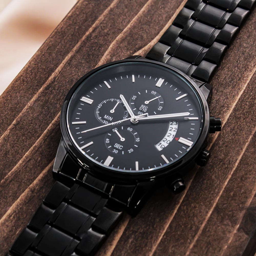 Engraved Black Chronograph Watch - Personalized Gift for Grandpa | Durable, Stylish, and Functional - Unforgettable Childhood