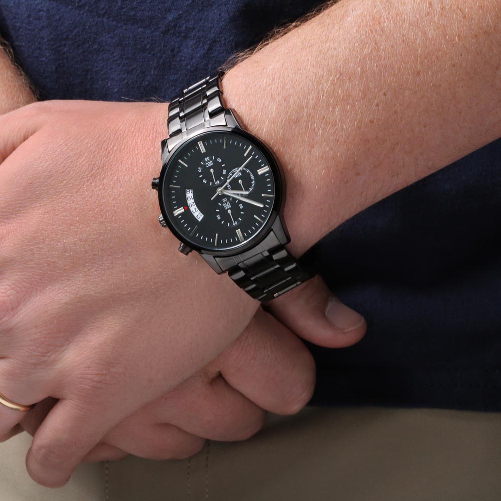 Engraved Black Chronograph Watch - Personalized Gift for Grandpa | Durable, Stylish, and Functional - Unforgettable Childhood