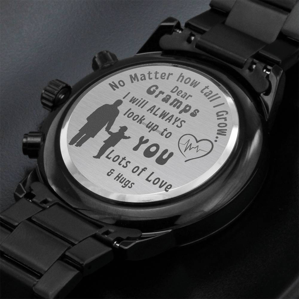 Engraved Black Chronograph Watch - Personalized Sentimental Gift for Grandpa | Durable, Stylish, and Thoughtful - Always Look Up to You