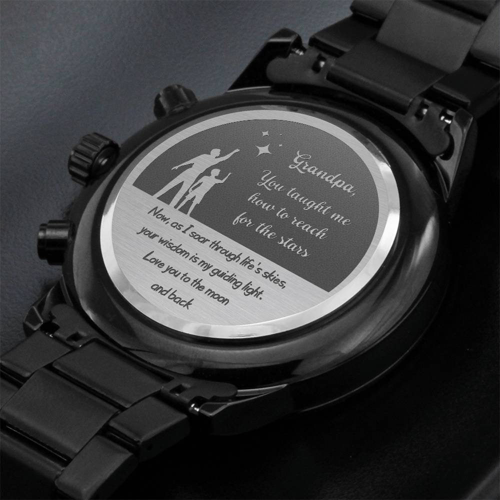 Engraved Chronograph watch | Unique Meaningful gift for Grandfather on National Grandparents Day | Sentimental Keepsake | Reach for the Stars