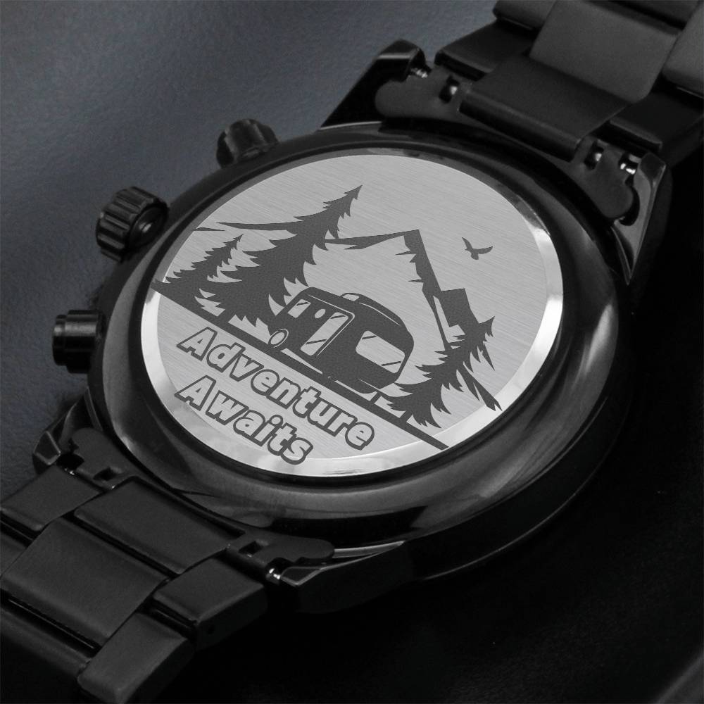 Engraved Black Chronograph Watch - Thoughtful Gift for Grandpa who has everything | Durable, Stylish, and Functional - Camping Memories