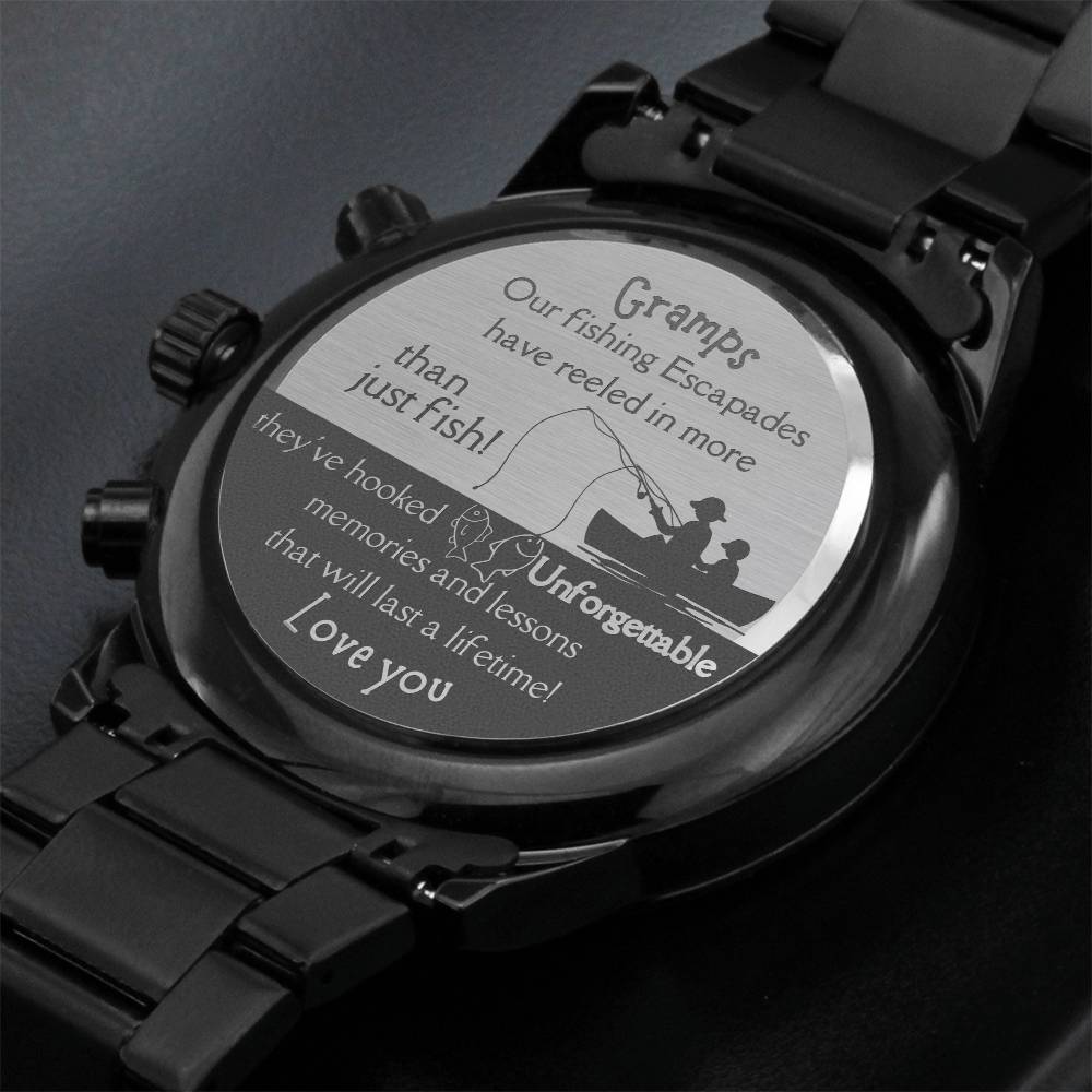 Engraved Chronograph watch | Unique Meaningful gift for Grandfather on National Grandparents Day | Sentimental Keepsake | Fishing Memories