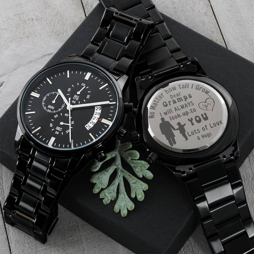 Engraved Black Chronograph Watch - Personalized Sentimental Gift for Grandpa | Durable, Stylish, and Thoughtful - Always Look Up to You