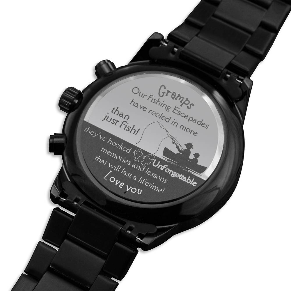 Engraved Chronograph watch | Unique Meaningful gift for Grandfather on National Grandparents Day | Sentimental Keepsake | Fishing Memories