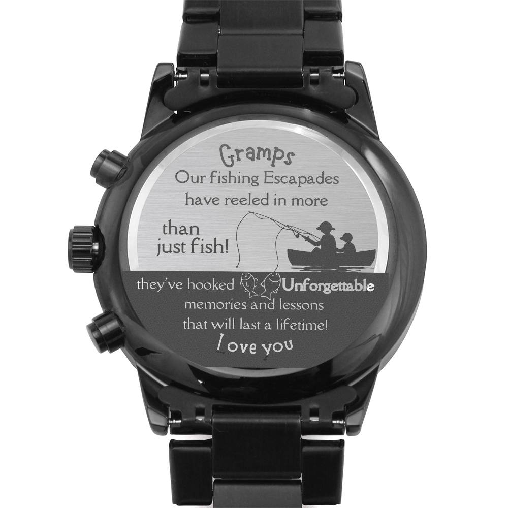 Engraved Chronograph watch | Unique Meaningful gift for Grandfather on National Grandparents Day | Sentimental Keepsake | Fishing Memories