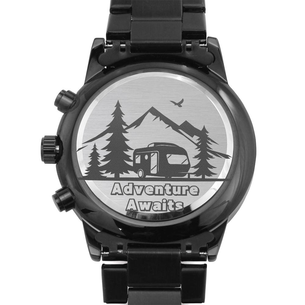 Engraved Black Chronograph Watch - Thoughtful Gift for Grandpa who has everything | Durable, Stylish, and Functional - Camping Memories