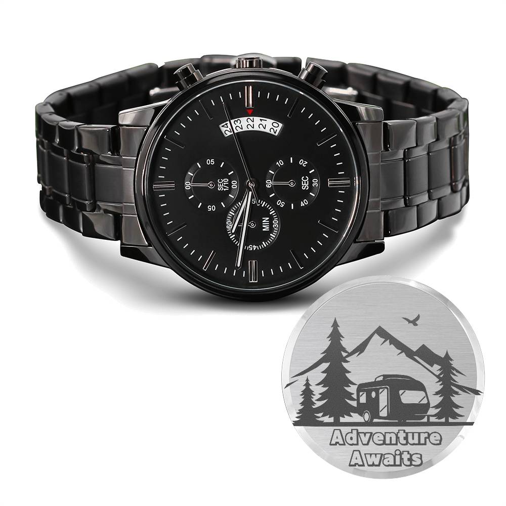 Engraved Black Chronograph Watch - Thoughtful Gift for Grandpa who has everything | Durable, Stylish, and Functional - Camping Memories