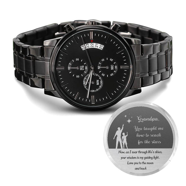 Engraved Chronograph watch | Unique Meaningful gift for Grandfather on National Grandparents Day | Sentimental Keepsake | Reach for the Stars