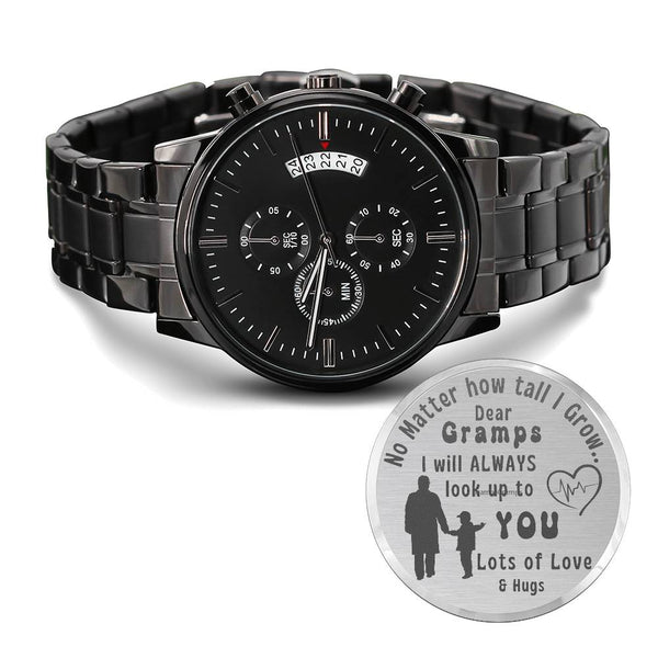 Engraved Black Chronograph Watch - Personalized Sentimental Gift for Grandpa | Durable, Stylish, and Thoughtful - Always Look Up to You