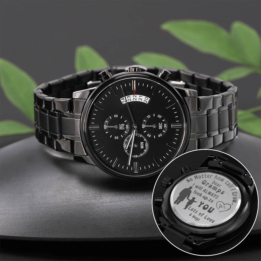 Engraved Black Chronograph Watch - Personalized Sentimental Gift for Grandpa | Durable, Stylish, and Thoughtful - Always Look Up to You