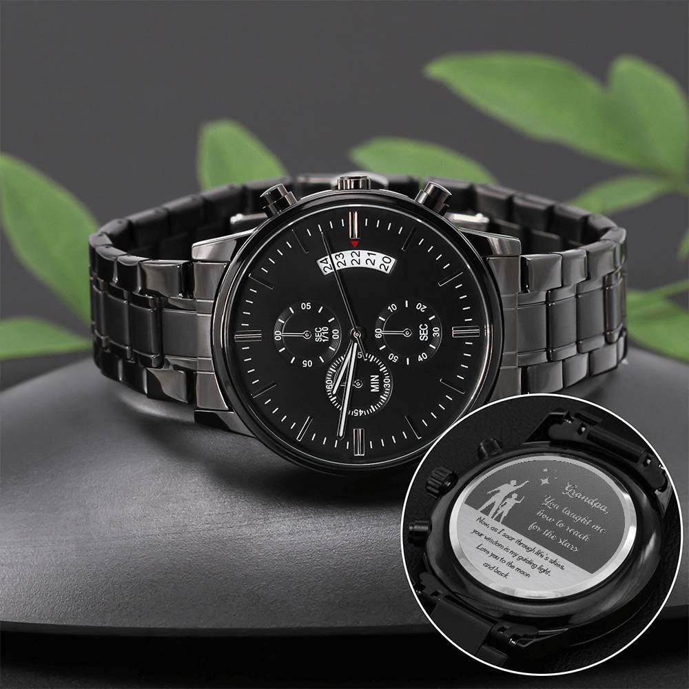Engraved Chronograph watch | Unique Meaningful gift for Grandfather on National Grandparents Day | Sentimental Keepsake | Reach for the Stars