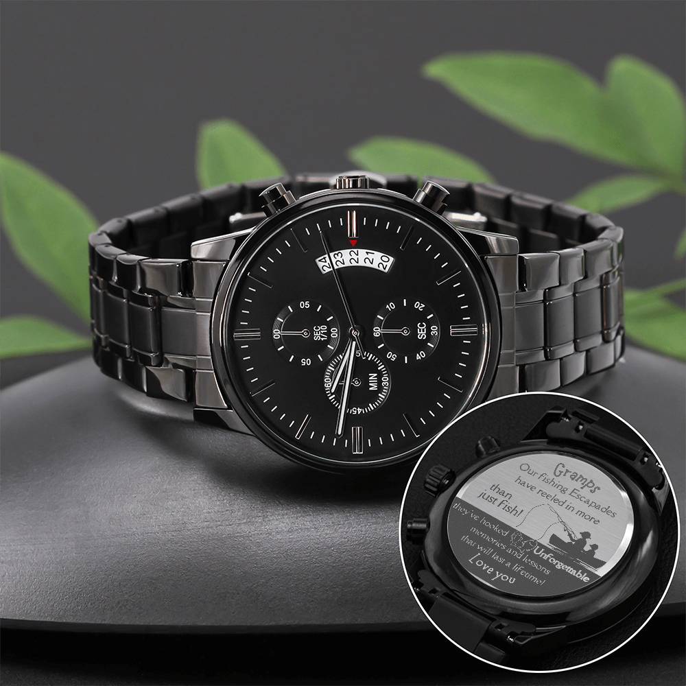 Engraved Chronograph watch | Unique Meaningful gift for Grandfather on National Grandparents Day | Sentimental Keepsake | Fishing Memories