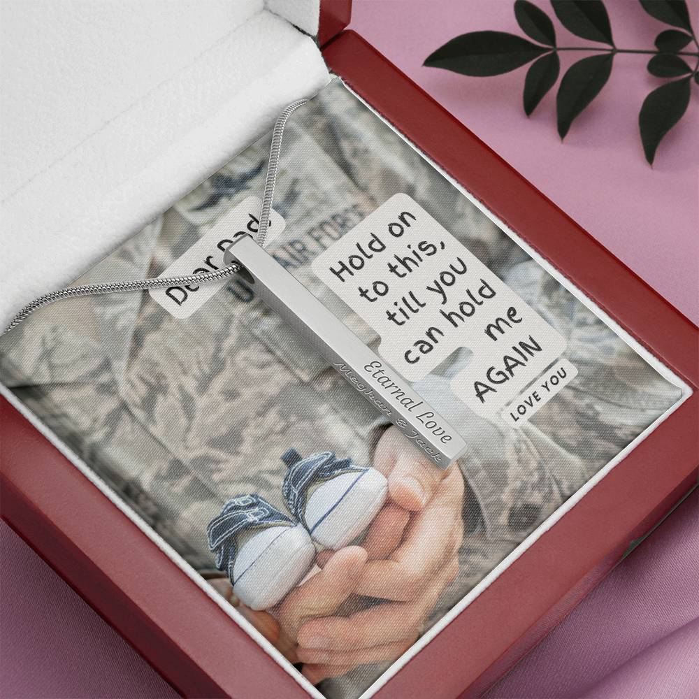 Long Distance Military Dad Gift from Newborn Baby | Gift for New Dad | Personalized Vertical Bar / Stick Necklace | To Father from Son