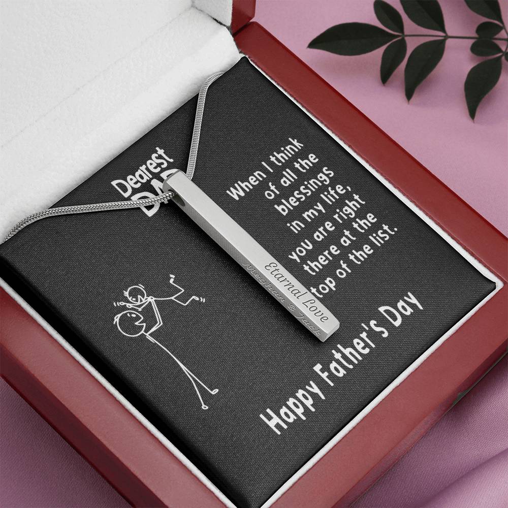Cute Father's Day Personalized Vertical Bar / Stick Necklace | To Father from Son - You are my Blessing