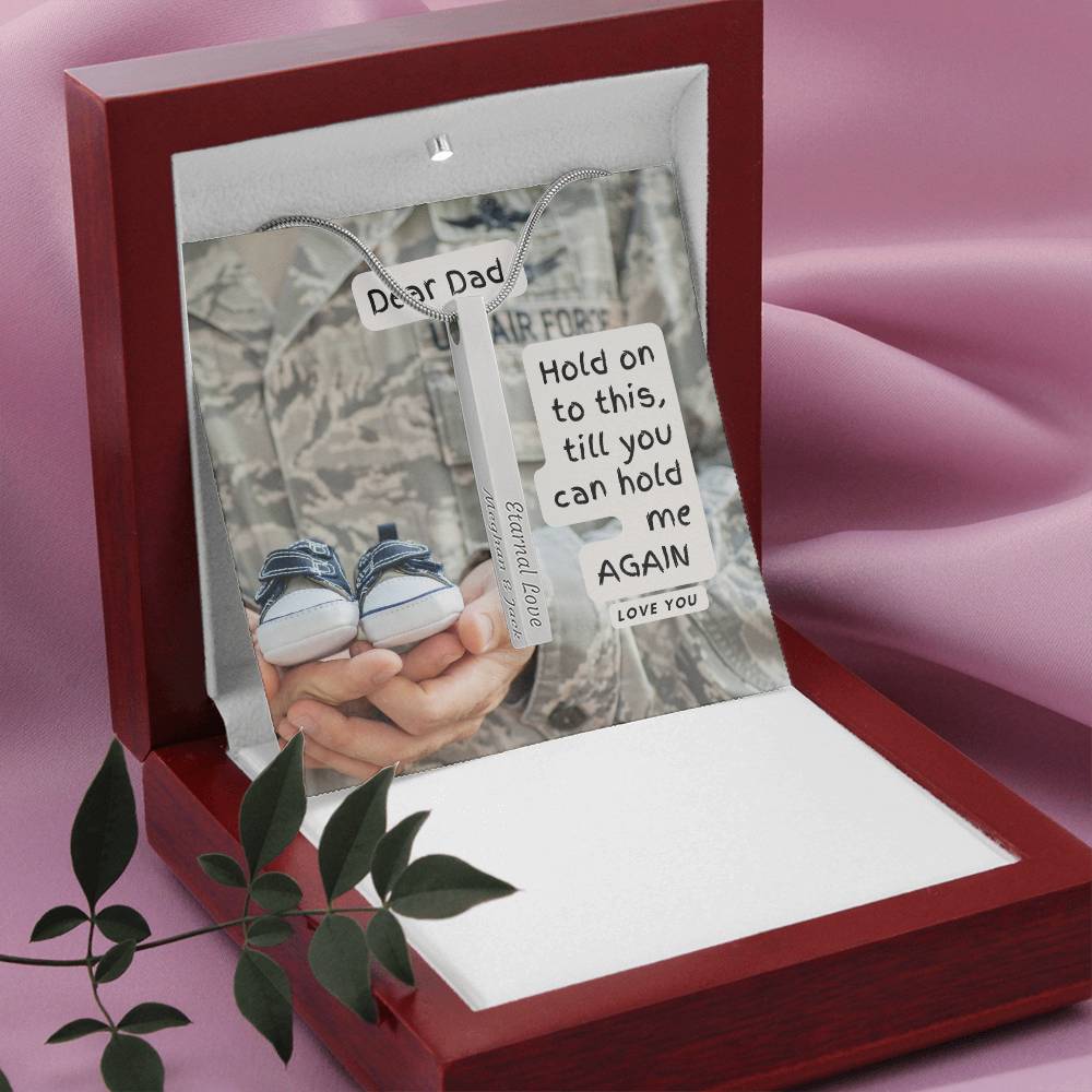 Long Distance Military Dad Gift from Newborn Baby | Gift for New Dad | Personalized Vertical Bar / Stick Necklace | To Father from Son