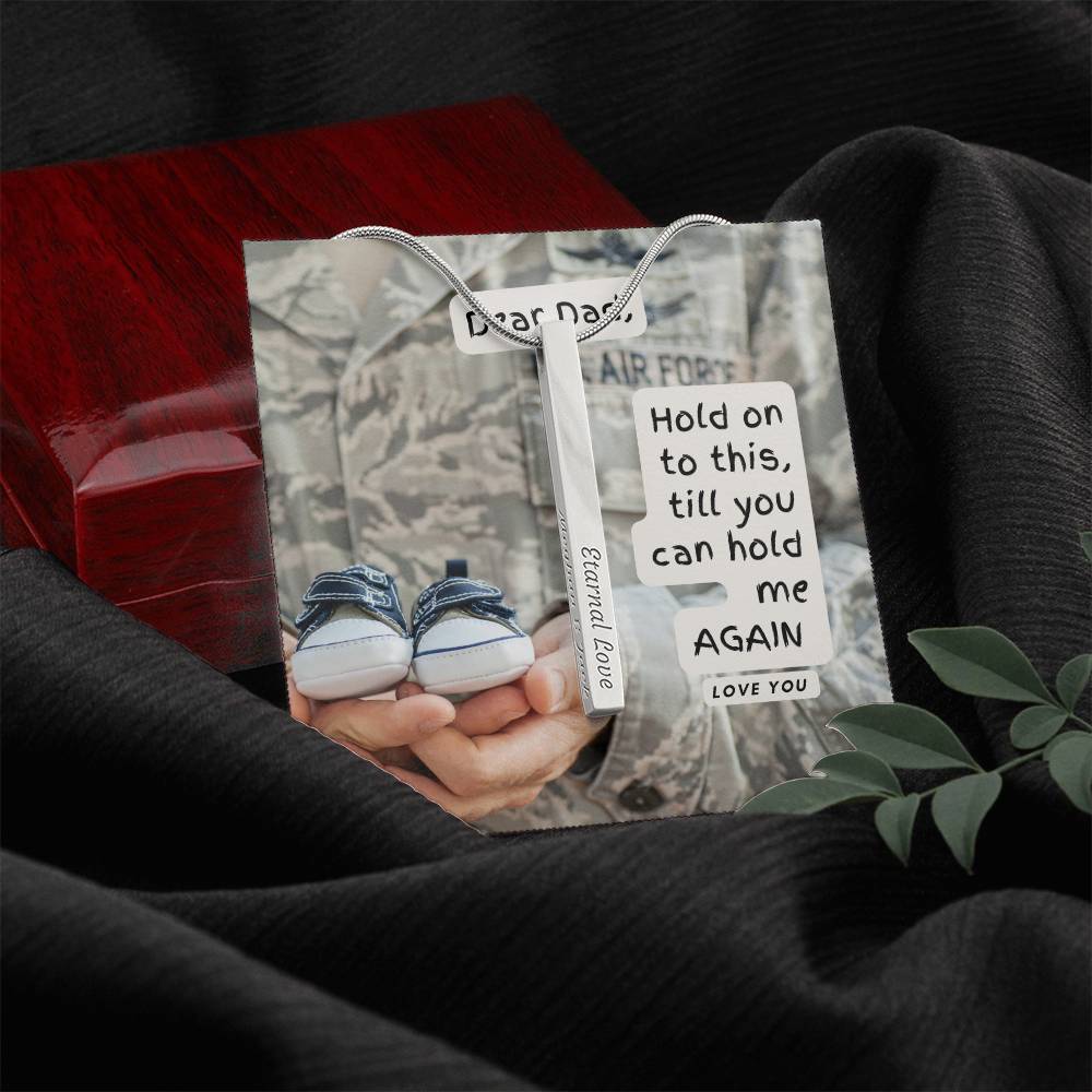 Long Distance Military Dad Gift from Newborn Baby | Gift for New Dad | Personalized Vertical Bar / Stick Necklace | To Father from Son