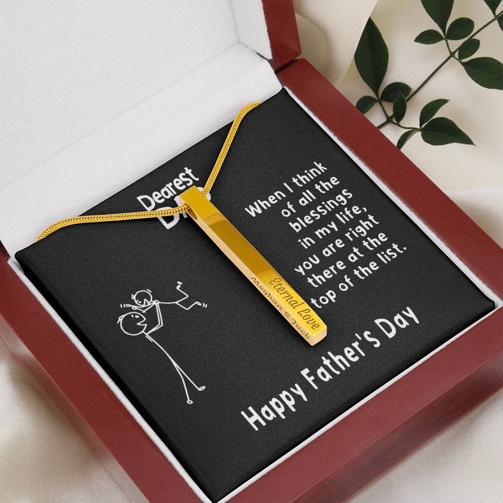Cute Father's Day Personalized Vertical Bar / Stick Necklace | To Father from Son - You are my Blessing