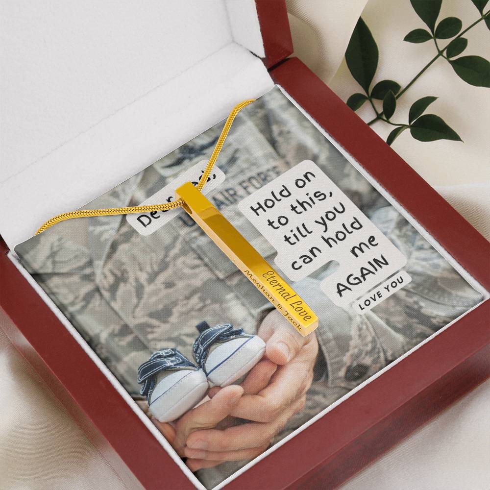 Long Distance Military Dad Gift from Newborn Baby | Gift for New Dad | Personalized Vertical Bar / Stick Necklace | To Father from Son