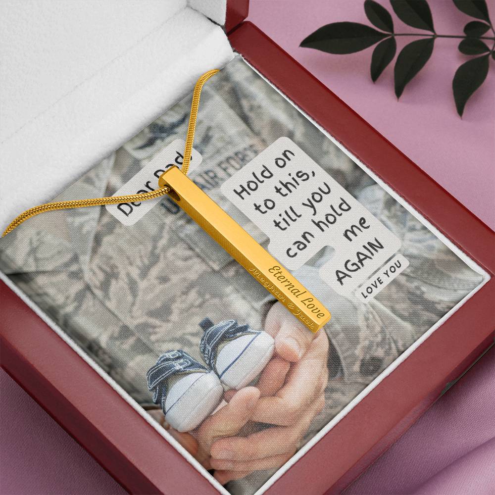 Long Distance Military Dad Gift from Newborn Baby | Gift for New Dad | Personalized Vertical Bar / Stick Necklace | To Father from Son