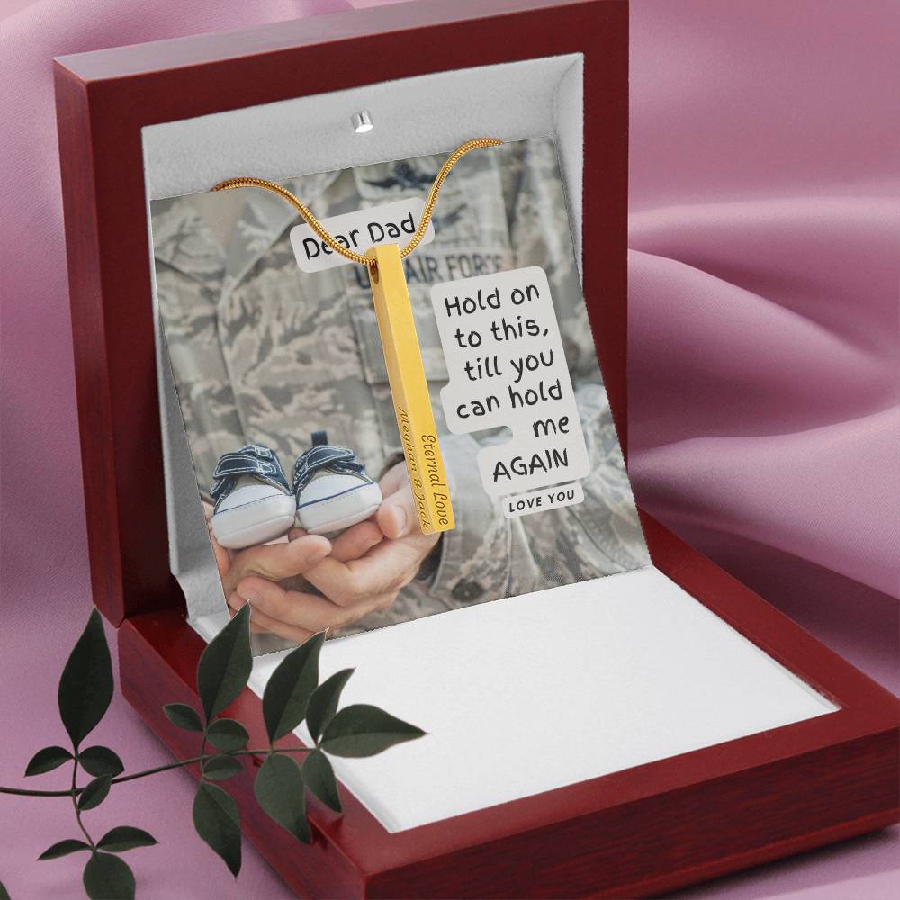 Long Distance Military Dad Gift from Newborn Baby | Gift for New Dad | Personalized Vertical Bar / Stick Necklace | To Father from Son