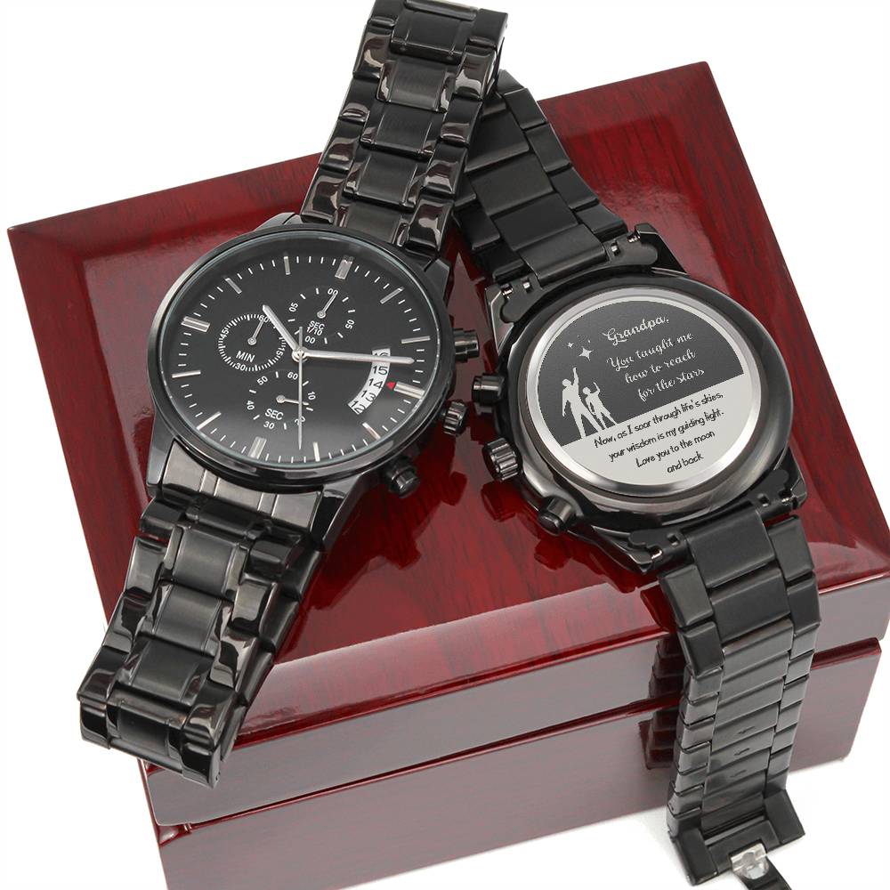 Engraved Chronograph watch | Unique Meaningful gift for Grandfather on National Grandparents Day | Sentimental Keepsake | Reach for the Stars
