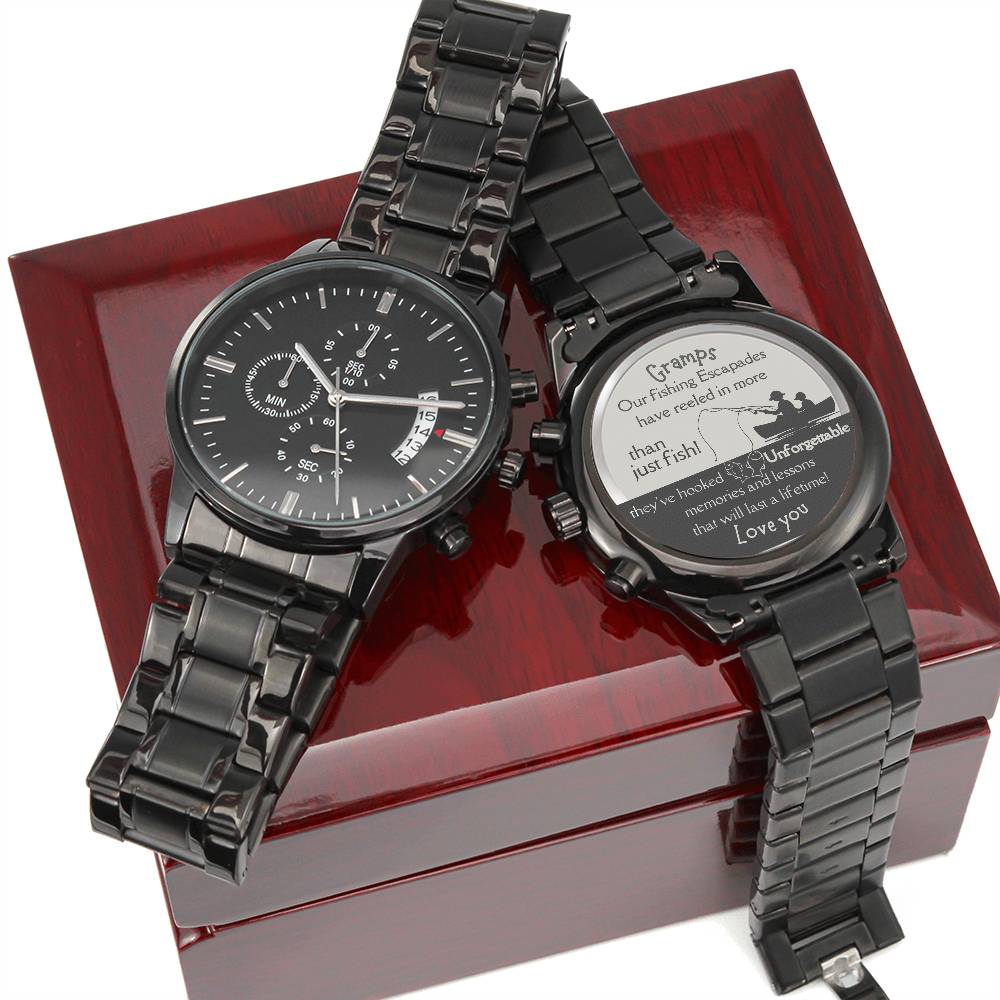 Engraved Chronograph watch | Unique Meaningful gift for Grandfather on National Grandparents Day | Sentimental Keepsake | Fishing Memories