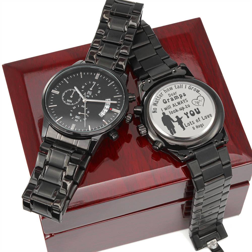 Engraved Black Chronograph Watch - Personalized Sentimental Gift for Grandpa | Durable, Stylish, and Thoughtful - Always Look Up to You