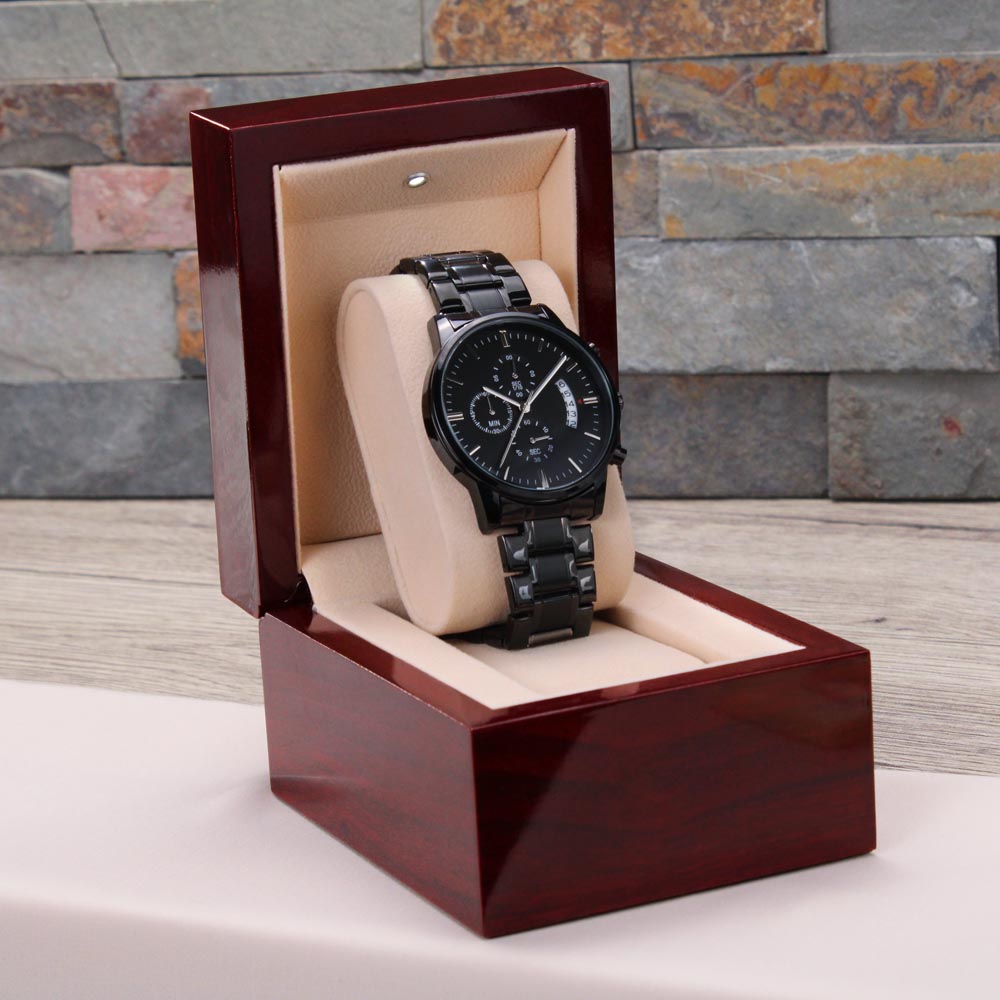 Engraved Black Chronograph Watch - Personalized Sentimental Gift for Grandpa | Durable, Stylish, and Thoughtful - Always Look Up to You