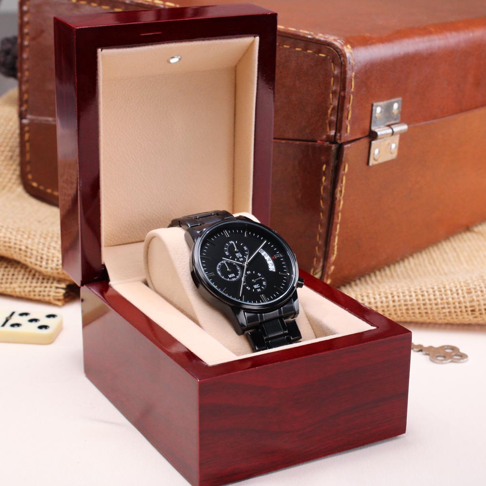 Engraved Black Chronograph Watch - Thoughtful Gift for Grandpa who has everything | Durable, Stylish, and Functional - Camping Memories