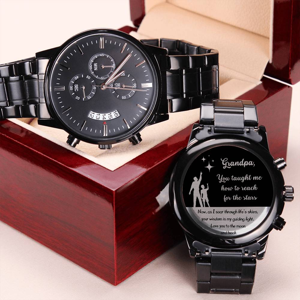 Engraved Chronograph watch | Unique Meaningful gift for Grandfather on National Grandparents Day | Sentimental Keepsake | Reach for the Stars