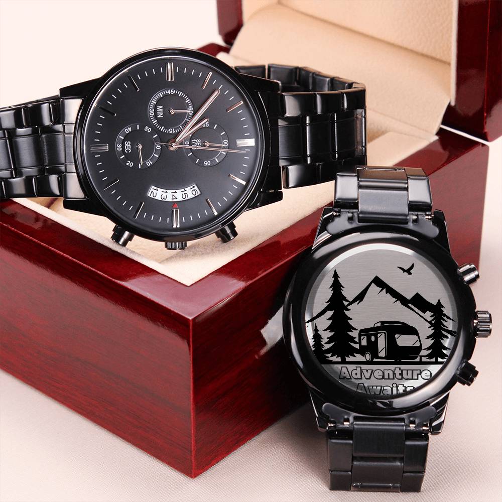 Engraved Black Chronograph Watch - Thoughtful Gift for Grandpa who has everything | Durable, Stylish, and Functional - Camping Memories