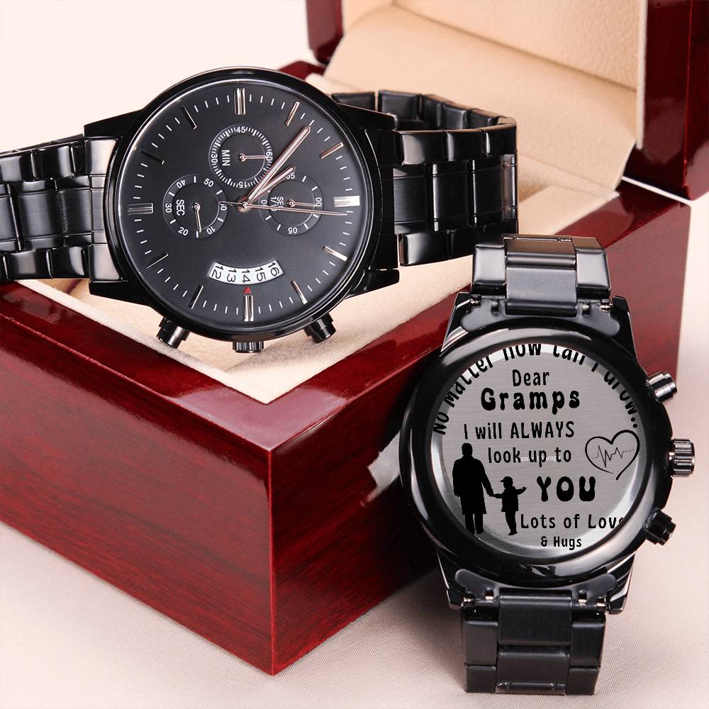 Engraved Black Chronograph Watch - Personalized Sentimental Gift for Grandpa | Durable, Stylish, and Thoughtful - Always Look Up to You