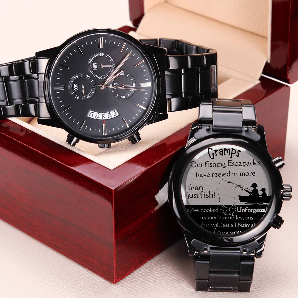 Engraved Chronograph watch | Unique Meaningful gift for Grandfather on National Grandparents Day | Sentimental Keepsake | Fishing Memories