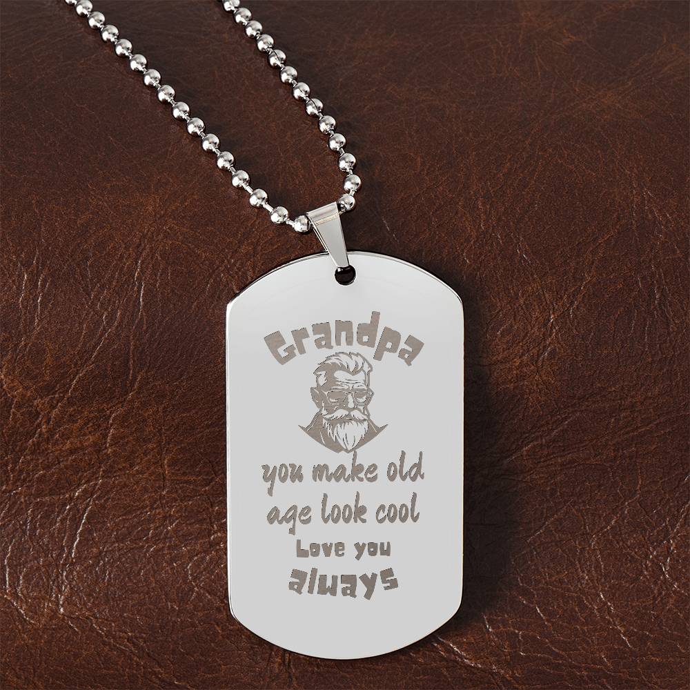 Engraved Dog Tag Necklace with Ball Chain | Personalized Unique Sentimental Gift for Grandfather who has everything  | Cool Grandpa