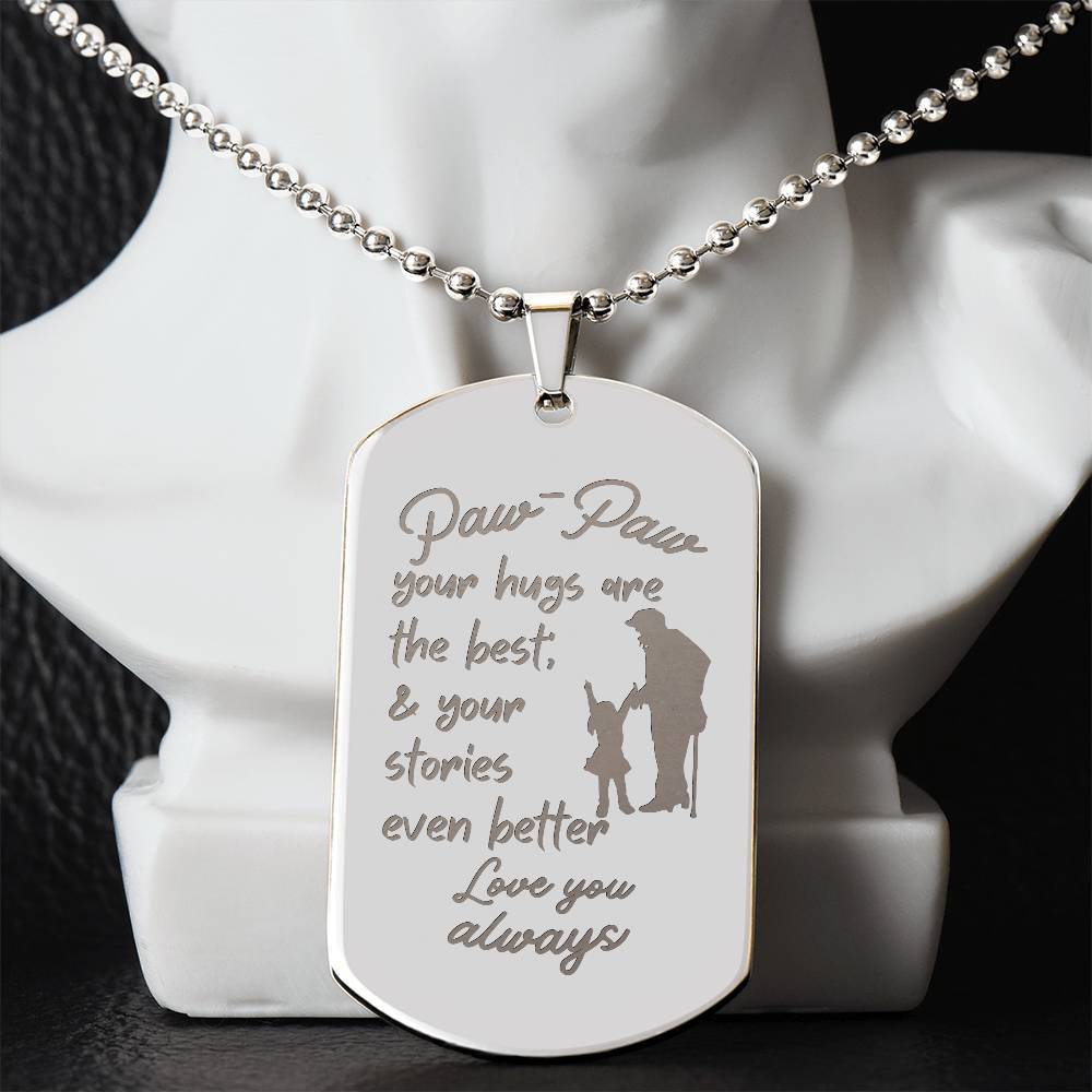 Engraved Dog Tag Necklace with Ball Chain | Personalized Unique Sentimental Gift for Grandfather who has everything | PawPaw Stories