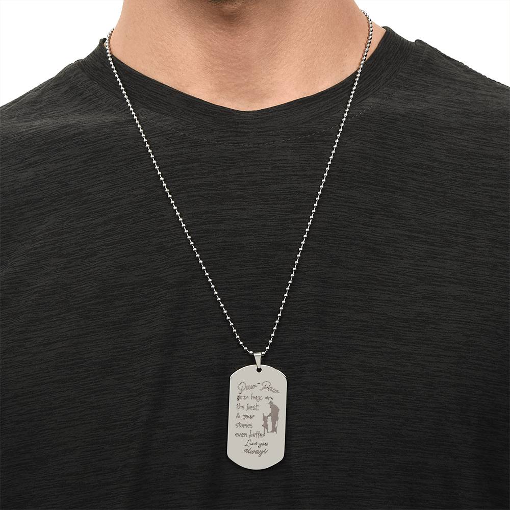Engraved Dog Tag Necklace with Ball Chain | Personalized Unique Sentimental Gift for Grandfather who has everything | PawPaw Stories