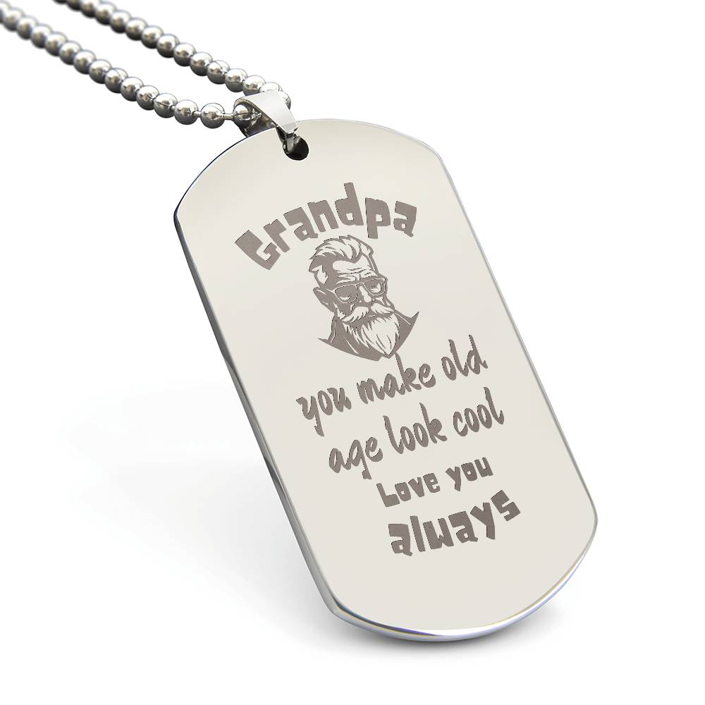 Engraved Dog Tag Necklace with Ball Chain | Personalized Unique Sentimental Gift for Grandfather who has everything  | Cool Grandpa