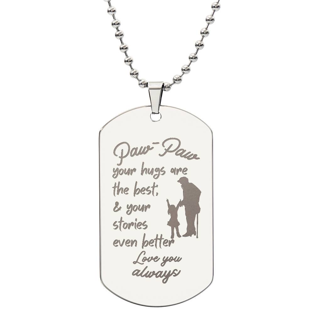 Engraved Dog Tag Necklace with Ball Chain | Personalized Unique Sentimental Gift for Grandfather who has everything | PawPaw Stories
